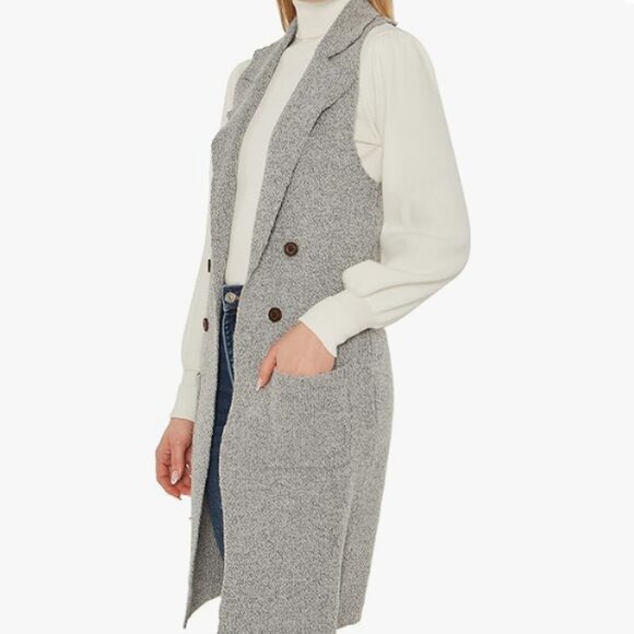 Women's Neutral Long Sweater Vest - Picture 3 of 8